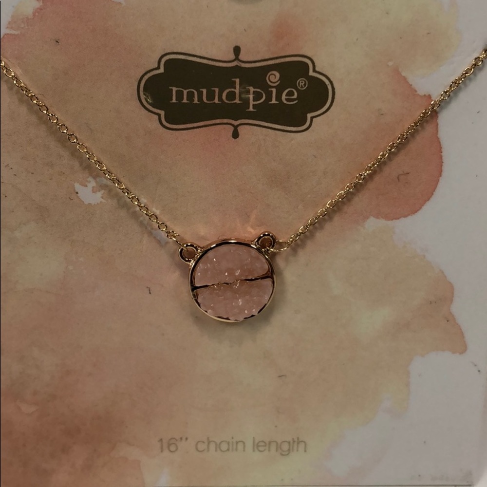 Mud Pie Pink Druzy Necklace